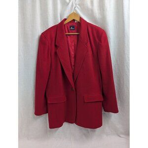 VTG Lizsport Red Womens Wool Blazer Jacket Sz 14 Gold Buttons Office Old Money